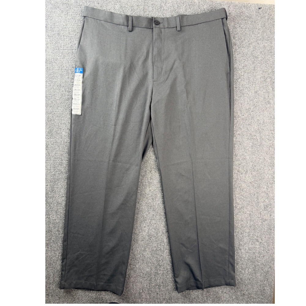 Haggar Cool 18 Pro Mens 42x30 Charcoal Classic Fit Flat Front Dress Pants NEW